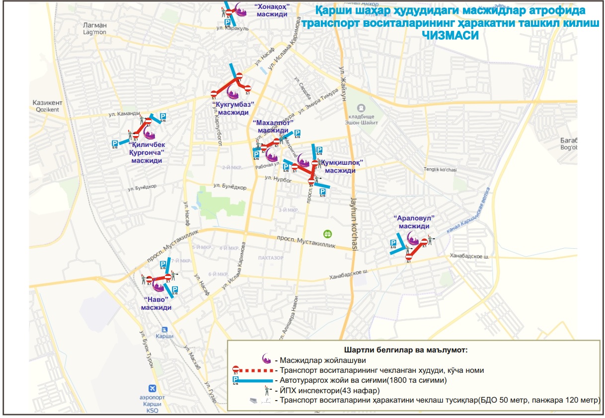 Qarshi shahrining ayrim ko'chalarida transport qatnovi vaqtincha cheklanadi