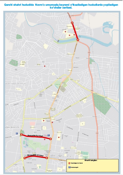 Qarshi shahrining ayrim ko'chalarida transportlar kirib-chiqishi vaqtincha cheklanadi